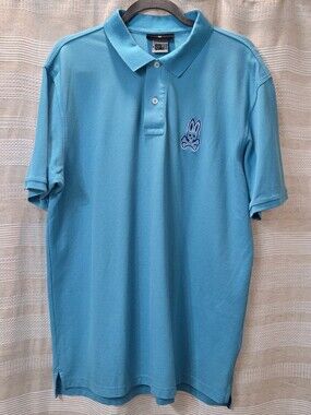 PSYCHO BUNNY Sz 8 (XXL) Teal Blue Pima Cotton Knit Polo Shirt